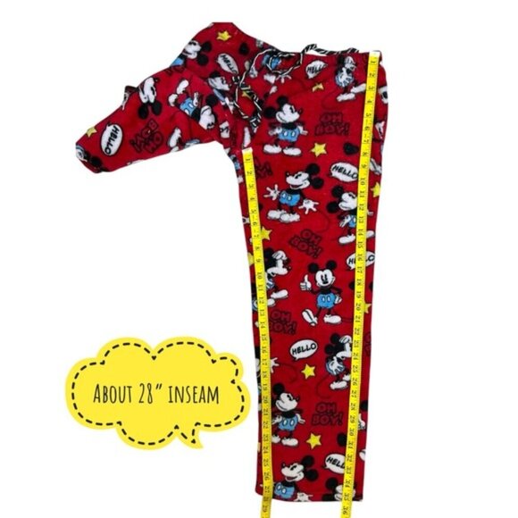 Disney Mickey Mouse Pajama Bottom Sleep Pant Plush Fleece Drawstring Red Women M - Picture 4 of 16